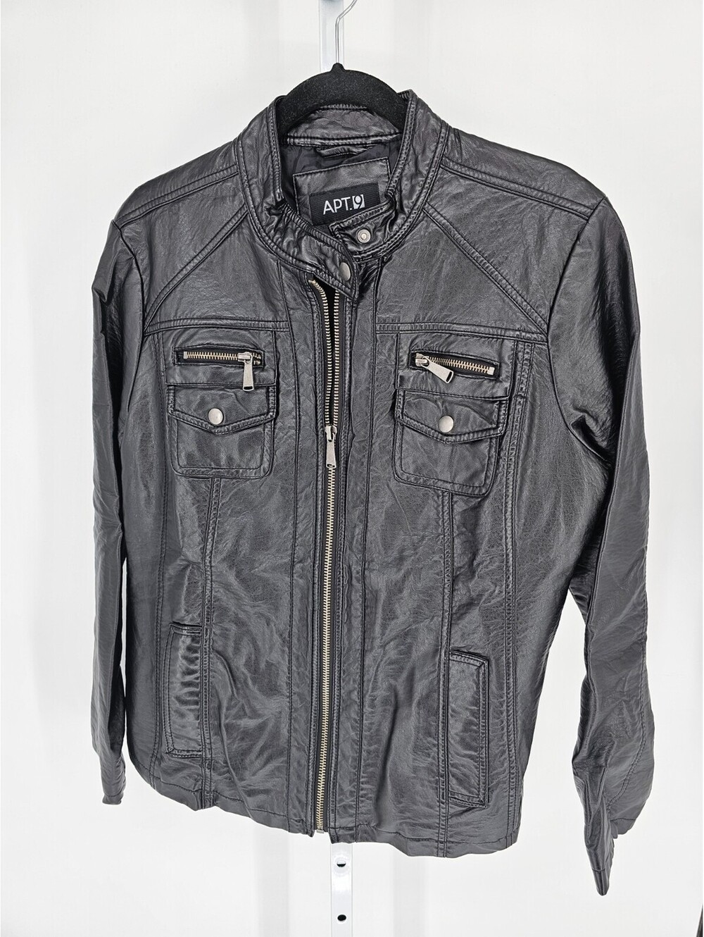 Apt 9 Womens Sz XL Full Zip Up Faux Leather Moto Jacket Black - Picture 1 of 4